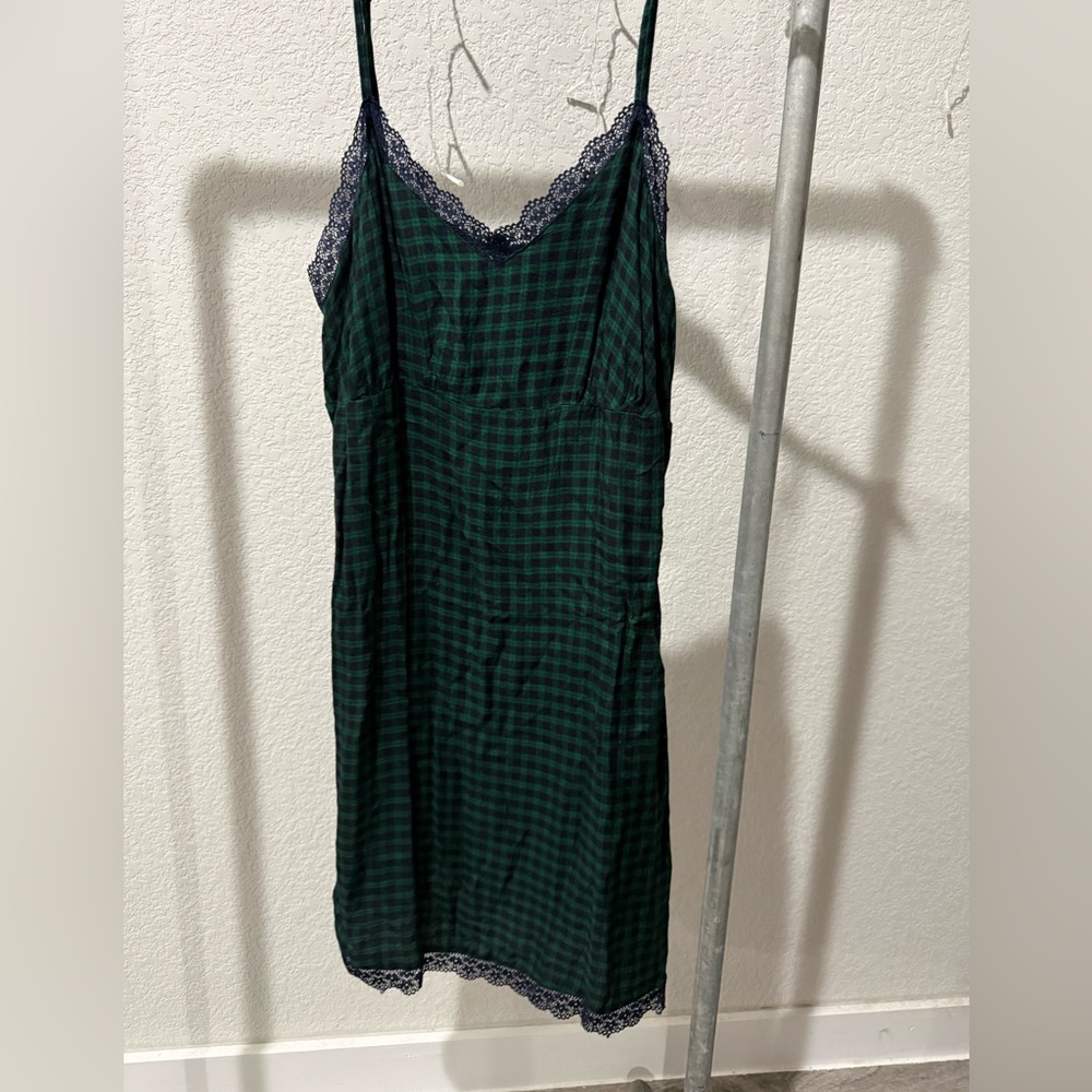 American Eagle Outfitters Green Plaid Lace Chemise